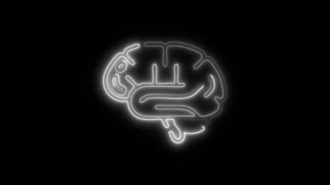 Glowing All Brain Icon and Symbol in HD Video Neon Stock Footage 304560340