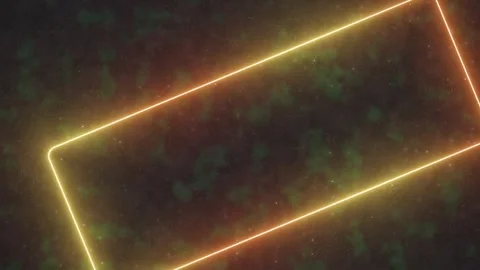 Glowing amber rectangular frame with parallel neon lines pulses against dark 库存影片 345189273
