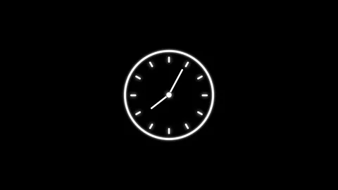 Glowing analog clock face with luminous hands and markers on black background Stock Footage 326661007