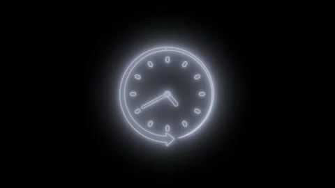 Glowing analog neon clock isolated animation arrow circle on a black backgrou Stock Footage 304395864