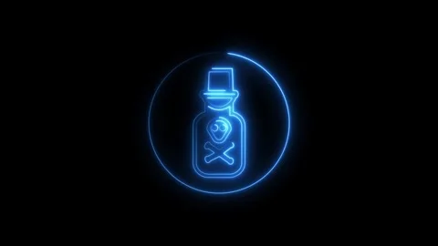 Glowing and bright neon line danger poison animated sign icon, toxic sign s.. Stock Footage 293484520