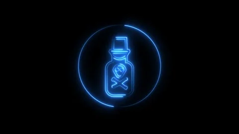 Glowing and bright neon line danger poison animated sign icon, toxic sign s.. Stock Footage 293484535
