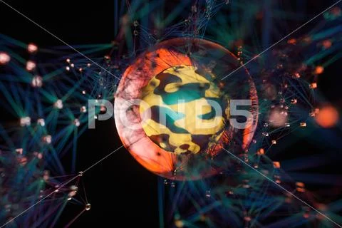 Glowing and magical sphere with connected lines, 3d rendering. Stock Illustration