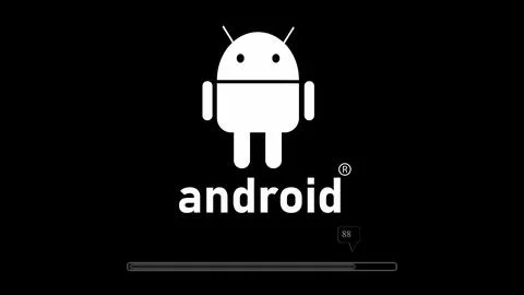 Glowing Android system device logo design illustration background. Stock Illustration