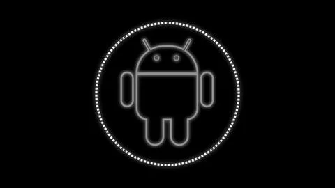 Glowing Android system device logo design illustration background. Stock Illustration