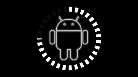 Glowing Android system device logo design illustration background. Stock Illustration