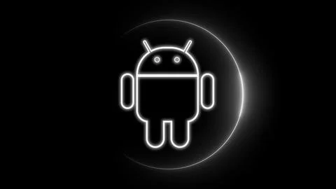 Glowing Android system device logo design illustration background. Stock Illustration