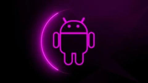 Glowing Android system device logo design illustration background. Stock Illustration