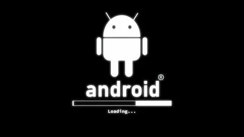 Glowing Android system device logo design illustration background. Stock Illustration