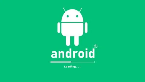 Glowing Android system device logo design illustration background. Stock Illustration