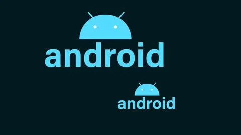 Glowing Android system device logo design illustration background. Stock Illustration