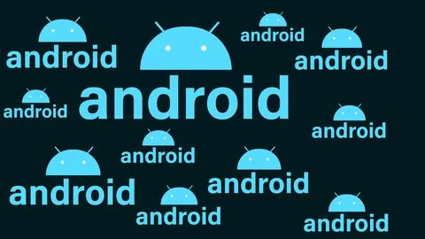 Glowing Android system device logo design illustration background. Stock Illustration