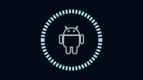 Glowing Android system device logo design illustration background. Stock Illustration