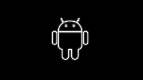 Glowing Android system device logo design illustration background. Stock Illustration