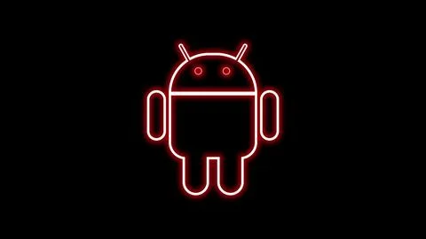 Glowing Android system device logo design illustration background. Stock Illustration