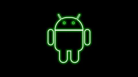 Glowing Android system device logo design illustration background. Stock Illustration