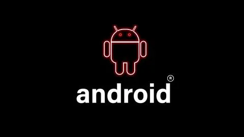 Glowing Android system device logo design illustration background. Stock Illustration