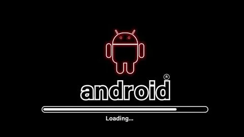 Glowing Android system device logo design illustration background. Stock Illustration