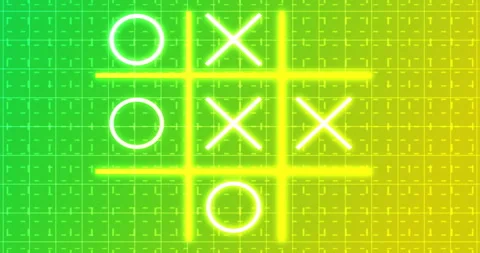 Glowing animated Tic Tac Toe Game Icon on a grid background in 4K Video stock 337923645