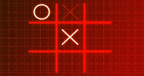 Glowing animated Tic Tac Toe Game Icon on a grid background. Neon Tic Tac T.. Stock Illustration
