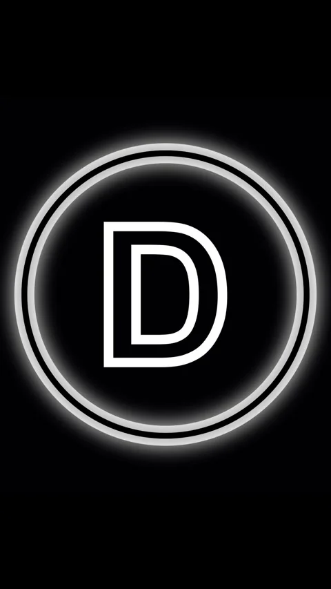 Glowing animated white letter D inside double ringed circle. Letter D alpha.. Stock Footage 344843883
