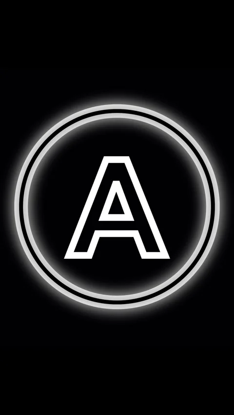 Glowing animated white letter A inside double ringed circle. Letter A alpha.. Stock Footage 344843872