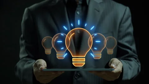 A glowing animation lightbulb run from back to front and shining on. Stock Footage 276489151
