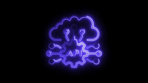 Glowing api cloud integration connection on black background Stock Footage 308190941