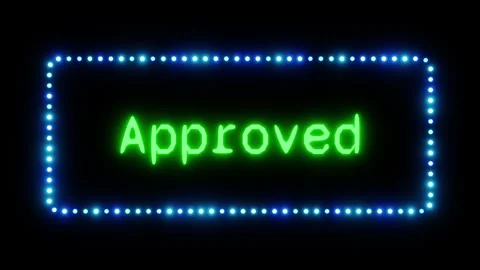 Glowing approved sign in flashing frame, 3D render. Approved background, dotted Stock Footage 332176169
