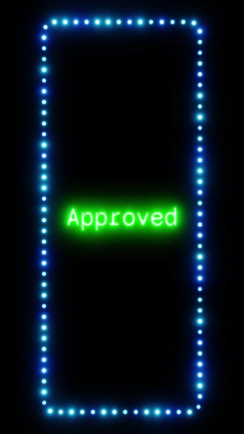 Glowing approved sign in flashing vertical frame, 3D render. Approved Stock Footage 332176220