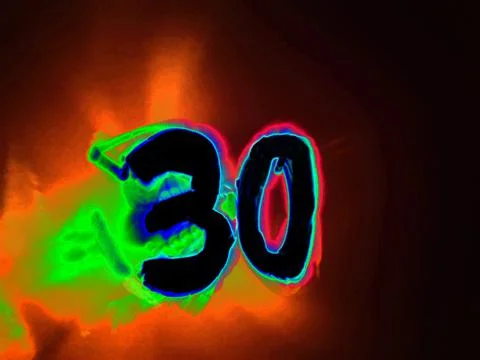 Glowing Arabic numeral 30. Stock Illustration