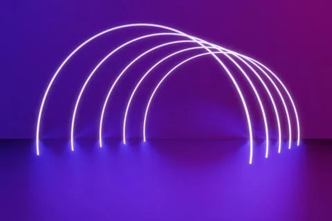 Glowing arc frames, neon lights, abstract background, ultraviolet, laser show Stock Illustration