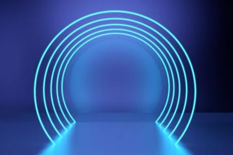 Glowing arc frames, neon lights, abstract background, ultraviolet, laser show Stock Illustration