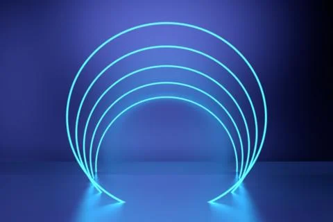 Glowing arc frames, neon lights, abstract background, ultraviolet, laser show Stock Illustration