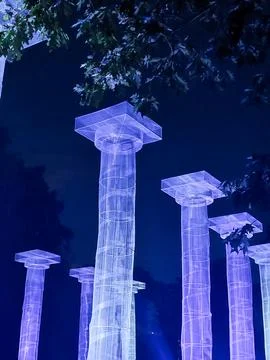Glowing Architectural Columns at Night Stock Photos
