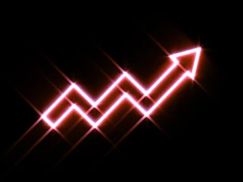 Glowing arrow on black background. Digital illustration. Иллюстрация