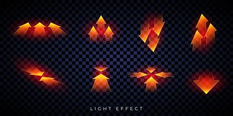 Glowing arrow pack. 3D neon arrow pointers. Red light effect. UI, gaming and  스톡 일러스트
