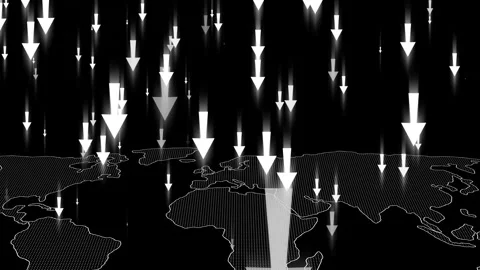 Glowing Arrows Over World Map Indicating Global Decline Animation Stock Footage 308753710
