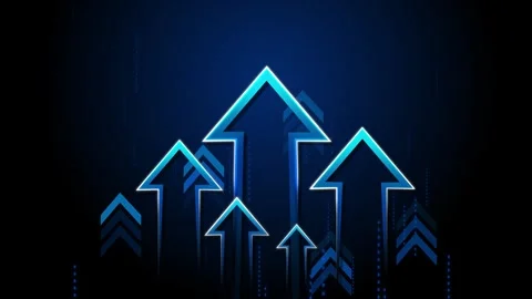 Glowing arrows pointing upward on dark gradient background animation, futur.. Stock Footage 334751676