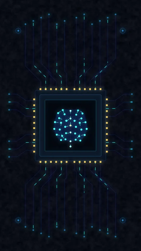 Glowing artificial intelligence brain chip pulse technology network data pr.. Stock Footage 348339099