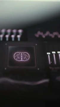 Glowing artificial intelligence brain symbol appears between waveform Stock Photos