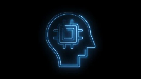 Glowing artificial intelligence head with processor animation on black Stock Footage 322983349