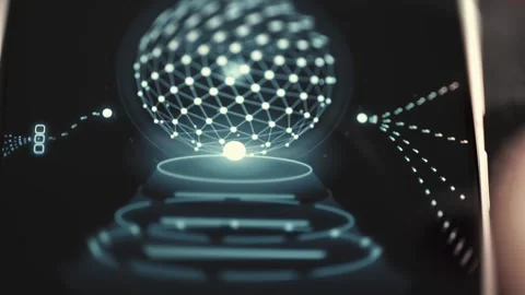 Glowing Artificial Intelligence Mesh Sphere on Platform Stock Footage 341866091