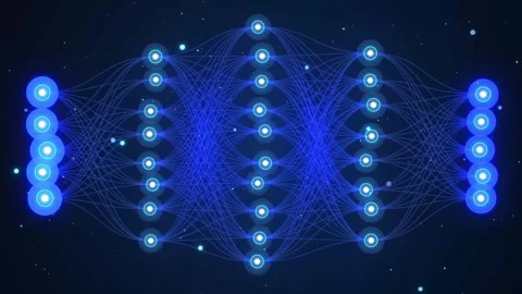 Glowing Artificial Intelligence Neural Network Nodes Stock Footage 348632749