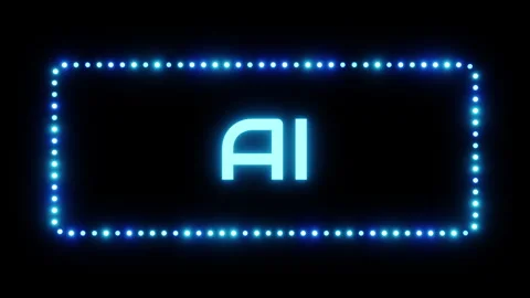 Glowing artificial intelligence sign in a flashing frame, 3D render. AI Stock Footage 332174597