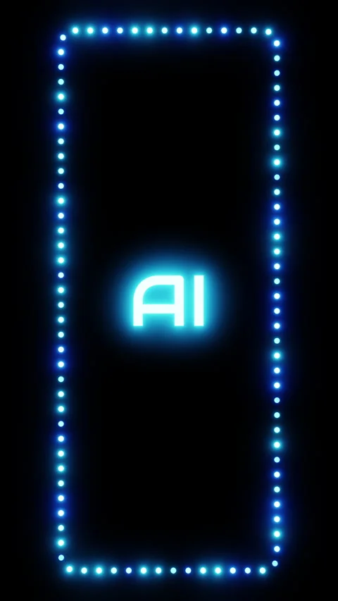 Glowing artificial intelligence sign in flashing vertical frame, 3D render. AI Stock Footage 332174620