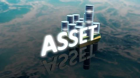 Glowing Asset text with background house made up of coin made up of gold and Stock Illustration