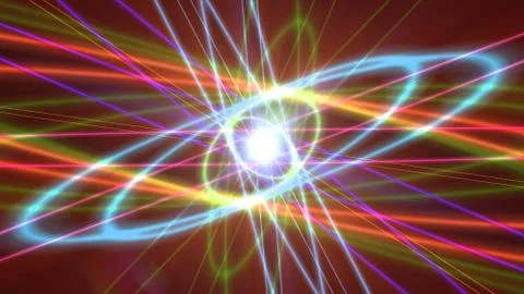 Glowing atom structure with light ring Illustrazione stock