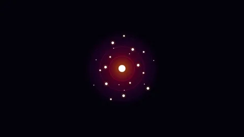 A glowing atomic model featuring a central nucleus and orbiting electrons Vidéo 336262521