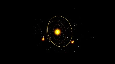 Glowing atomic structure golden orbital rings loop Stock Footage 345610603